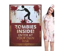 Zombie Zone Beware Signs - Glow in The Dark Decorative Stickers, Halloween Haunted House Props, Scary Theme Supplies | Warning Sign