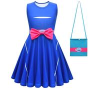 Zombies 4 Dress Cheerleading Costume Kids Girls Cos Fancy Dress up Casual Blue Cosplay Dress Clothes Halloween Party Gift A04 120（5-6Y