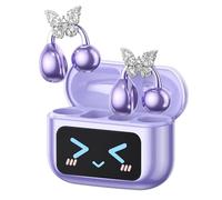 ZOMBIES CAT Stylish Open Ear Clip On Earbuds with Removable Butterfly Earring, Wireless Open Ear Headphones with Touchscreen Charging Case, Fashion Earbuds for Women, M100 Purple