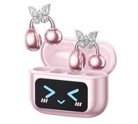 ZOMBIES CAT Stylish Open Ear Clip On Earbuds with Removable Butterfly Earring, Wireless Open Ear Headphones with Touchscreen Charging Case, Fashion Earbuds for Women, M100 Rose Gold