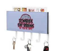Zombies Eat Brains Cute Key Holder for Wall with 5 Hooks Letter Coat Rack Home Decor 4.3 × 7.1 Inch
