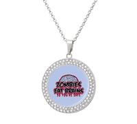 Zombies Eat Brains Fashion Necklace Chain Round Graphic Pendant with Diamond Jewellery Silver-style
