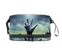 ZombieSpooky Hand Rising Out of Grave Double Layer Cosmetic Bag for Women and Girls, Travel Toiletry Bag Makeup Handy Pouch Organiser Bag with Brush Compartment
