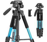 Zomei Q111 Camera Tripod Mobile Phone Tripod, Aluminum Alloy Travel Tripod Lightweight Camera Tripod 3 Way Swivel Head, Quick Release Plate, Phone Holder and Bag, 47-140cm (Blue)