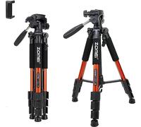 Zomei Q111 Travel Camera Tripod Lightweight with Carry Case - 3 Way Fluid Panhead - Quick Adjustment Flip Locks - Compatible with Compact and Mirrorless Nikon Canon Sony DSLR Cameras - Red