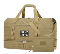 ZOMFELT Gym Bag for Men, Tactical Travel Duffle Bag with Shoe Compartment, Waterproof Holdall Sports Overnight Bag with MOLLE System for Travel, Workout, Tactical Use, Flight Approved, Desert Yellow