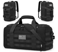 ZOMFELT Tactical Gym Bag for Men, 3-in-1 Travel Duffle Bag with Removable Dividers & Innovative Shoe Compartment, Waterproof MOLLE Travel Backpack, Airplane Carry-On Approved Workout, Outdoor, Black