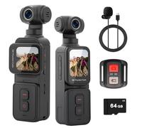 ZOMFOM 5K Touch Screen Vlogging Camera, Wi-Fi Pocket Action Camera with 270 Rotating Electronic Lens, Face Tracking, Remote Control, External Mic, 64GB Card