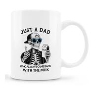 Zomhix Funny Skeleton Dad Mug, Daddy Birthday Gifts Coffee Cup Ceramic, Father Gifts from Daughter Son, Just a Dad Who Always Came Back with the Milk Ceramic Coffee Tea Mug 11 oz