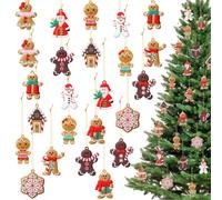 Zomiboo 24pcs 3" Gingerbread Man Ornaments for Christmas Tree Assorted Figurines Ornament with Golden Strings for Xmas Tree Garland Window Fireplace Mantel(Gingerbread, Santa, Snowflake)