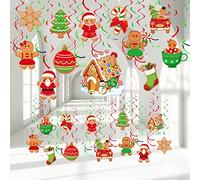 Zomiboo 30 Pieces Christmas Candy Hanging Swirls Decorations Gingerbread Land Birthday Party DecorKids Christmas Party Candy Cane Party Gingerbread House Ornaments Baby Shower Supplies (Gingerbread)