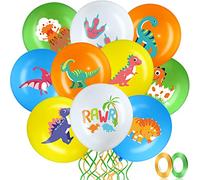 Zomiboo 40 Pieces Dinosaur Balloons 12 Inch Dinosaur Themed Party Balloons with 2 Rolls of Ribbon for Kids Jungle Themed Party Decorations Baby Shower Birthday Supplies