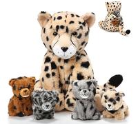 Zomiboo 5 Pcs Cheetah Age 12+ Stuffed Animals Set Large Mommy Cheetah Plush with 4 Soft Cuddly Baby Cubs in Her Tummy for Boys Girls Birthday Graduation Gifts Party Decors