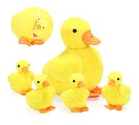 Zomiboo 5 Pcs Easter Duck Plush Set - Mama & 4 Baby Ducklings with Zipper Pouch, Soft Stuffed Animals for Kids, Easter Gifts & Family Toys(Yellow Duck)