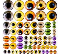 Zomiboo 70 Pcs 40/25/16/8 mm Large Animal Glass Eye Round Cabochon Eyes Half Round Dragon Eyes Mixed Printed Round Eyes 4 Sizes Mini Animal Eye Cabochons for Art Doll Props DIY Jewelry Making (Novel)