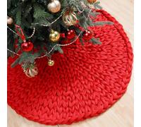 Zomiboo Chunky Knitted Christmas Tree Skirt, 36 Inch Red Crochet Tree Skirt, Chunky Knit Thick Rustic Christmas Trees Decorations, Farmhouse Xmas Holiday Party Decor