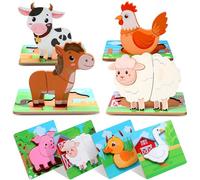 Zomiboo Wooden Puzzles for Toddlers 1-3 Farm Wooden Animal Puzzles for Toddlers 2-4 Boys Girls Kids 8 Pcs Farm Wood Chunky Animals Puzzle Educational Learning Montessori Toy Age 1-3 2-4 Back to School