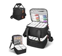ZOMICE Double-Layer Acrylic Paint Organizer Case with Detachable Dividers, Portable Art Supply Storage Bag with Shoulder Strap & Handle,Holds Up to 72 Bottles (2 Oz)