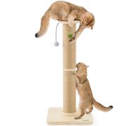 ZOMISIA 88cm Tall Cat Scratching Post for Indoor Cats, 12cm Large Scratch Post with Thicken Wooden Base, Sisal Scratcher Top & Dangling Balls Toy, Super Sturdy