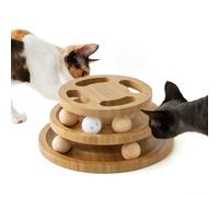 ZOMISIA Cat Ball Track with Puzzle Top, Large 3-Circular Wooden Ball Tower with Spinning Balls, Interactive Cat Track Toy for Kitten Mental Physical Exercise