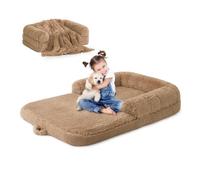 ZOMISIA Human Dog Bed for Kids, 2 in 1 Foldable XL Bed for People, Fits Pet Families, Orthopedic Calming Memory Foam Dog Sofa, Faux Fur Pet Bed with Blanket