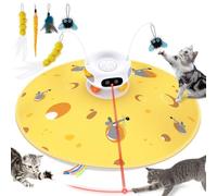 ZOMISIA Interactive Cat Toys for Indoor Cats, 5 in 1 Rechargeable Automatic Cat Toy with Laser, Motion Activated and Hide and S luttering Feather & Dual Track Balls with Chirping for Bored Kitten