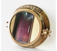 Zomitiya Antique Brown Round Porthole Window Mirror, 40.64 cm Ship Wall Decor, Aluminum Frame, 26.70 cm Mirror Diameter