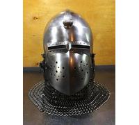 Zomitiya Medieval Helmet Combat Pig Faced Bascinet Chain Mail Helmet SCA 16 Gauge Steel