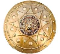 Zomitiya Medieval Lion Head Shield - Handcrafted Round Warrior Shield with Gold Finish, Decorative Wall Display & LARP Cosplay