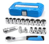 ZOMIYU 17-Piece Pass Through Socket Set, Chrome Vanadium Steel, Metric 10-24mm, 1/2" & 3/8" Socket Adapter, 19mm Extension Bar & Reversing Ratchet