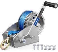 ZOMIYU 4000lb Boat Trailer Winch with 33FT Strap, 2-Way Ratchet 5.4:1/16.6:1 Gear Ratio, Enhanced Gear, Ratchet Switch and Handle, Heavy Duty Hand Winch for Boat, Trailer, ATV, Marine, Jet Ski