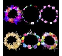 ZOMKIFA Pack of 6 LED Flower Wreath Headbands, Garland Bright Colourful Headpiece Floral Tiara Hair Accessories, Festival Birthday Christmas Party Wedding Decor Flower Wreath Headpiece
