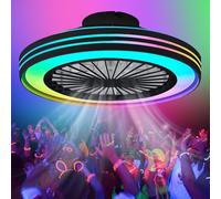 ZOMLBOF Fan Ceiling Lights Quiet Bedroom,Reversible,RGB Ceiling Fan,6 Speeds,Remote Control,3 Color Temperatures,Game Rooms Studies,Smart Ceiling Fan Light and Timer,Memory 48cm