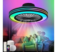 ZOMLBOF Fan Ceiling Lights Quiet Bedroom,Reversible,RGB Ceiling Fan,6 Speeds,Remote Control,3 Color Temperatures,Game Rooms Studies,Smart Ceiling Fan Light and Timer,Alexa Compatible,Memory 48cm