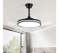 ZOMLBOF Large Ceiling Fan with Lights Reversible Dimmable Fan with Remote Control, Modern Silent Fan Light with Retractable Blades for Bedroom, Black 42IN