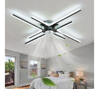 ZOMLBOF Large Fan Light with Remote Control, Dimmable Chandelier Ceiling Fans with Lights with 6-Speed Reversible Modern Ceiling Fan Light Memory Bedroom Living Room, Black 86CM