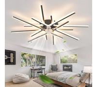 ZOMLBOF Large Fan Light with Remote Control, Dimmable Chandelier Ceiling Fans with Lights with 6-Speed Reversible Modern Ceiling Fan Light Memory Bedroom Living Room, Black 90CM