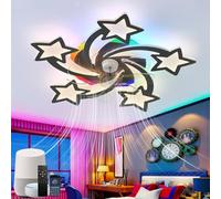 ZOMLBOF Quiet Star Fan Ceiling Light with RGB Ambient Lighting,Alexa Compatible,Reversible Ceiling Fan Light with APP Remote and Timer,Dimmable Light Fan with 6-Speed,for Kids Room Bedroom Black