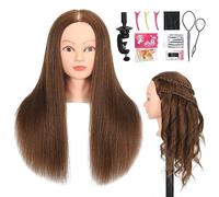 ZOMOI 100% Human Hair Cosmetology Mannequin Head Doll Head for Styling Hairdressing Practice Training Brown Head