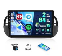 Zomolither 2+64G Android 15 Car Stereo for Fiat 500 2007-2015 Wireless Carplay Android Auto, 9 Inch Android Touchscreen Car Radio FM RDS GPS WiFi Bluetooth Mirror Link Backup Camera (Black)