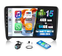 Zomolither 8-Core 4G+64G Android 15 Car Stereo Radio for Audi TT MK2 8J 2008 2009 2010 2011 2012 2013 2014 Wireless CarPlay Android Auto Mirror Link 9 Inch Touchscreen Bluetooth GPS DSP Backup Camera
