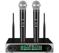 ZOMON Wireless UHF Microphone System, w/ 2 Handhelds, Auto Scan,2x50 UHF Frequencies,200ft Range,Dynamic Microphone for Singing, Karaoke, Church