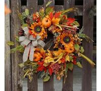 Zomtier Autumn Wreath Front Door, 45cm Pumpkin Sunflower Autumn Door Wreaths Hanging Fall Wreath Autumn Decorations Home for Halloween Thanksgiving Autumn Harvest