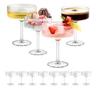 ZOMUIA 12 Pack Ribbed Coupe Glasses, 10 OZ Acrylic Reusable Champagne Coupe Unbreakable Plastic Martini Glasses Cocktail Glasses for Christmas Wedding Anniversary Birthday Party