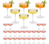 ZOMUIA Ribbed Coupe Glasses 28 Pcs, 10 oz Plastic Champagne Coupe Detachable Acrylic Cocktail Glasses Plastic Martini Glasses for Bar, Wine, Dessert, Cocktail Glassware(Clear)