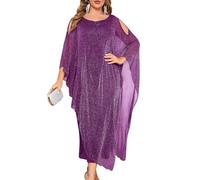 ZOMVA Plus Size Elegant Formal Dress Long Cape Overlay Wedding Guest Formal Cocktail Mother of Bride Outfit, Sparkly Plum, XL Plus