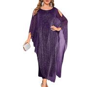 ZOMVA Plus Size Elegant Formal Dress Long Cape Overlay Wedding Guest Formal Cocktail Mother of Bride Outfit, Sparkly Purple, L Plus