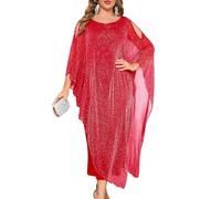 ZOMVA Plus Size Elegant Formal Dress Long Cape Overlay Wedding Guest Formal Cocktail Mother of Bride Outfit, Sparkly Red, XL Plus
