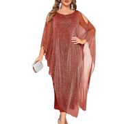 ZOMVA Plus Size Elegant Formal Dress Long Cape Overlay Wedding Guest Formal Cocktail Mother of Bride Outfit, Sparkly Rust, 4XL Plus