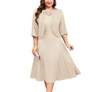ZOMVA Plus Size Mother of The Bride Groom Dresses for Curvy Women 2 Piece Wedding Guest Dress with Jacket Tea Length, Champagne, 3X